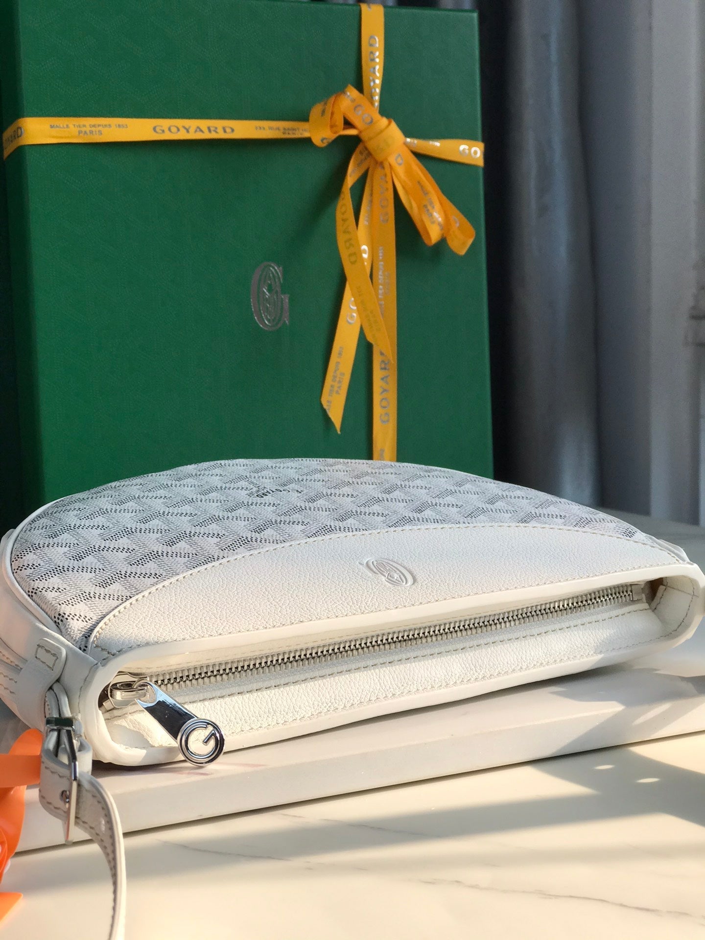 Goyard Hirondelle Bag 25 Cm White Lambskin And Goyardine Canvas