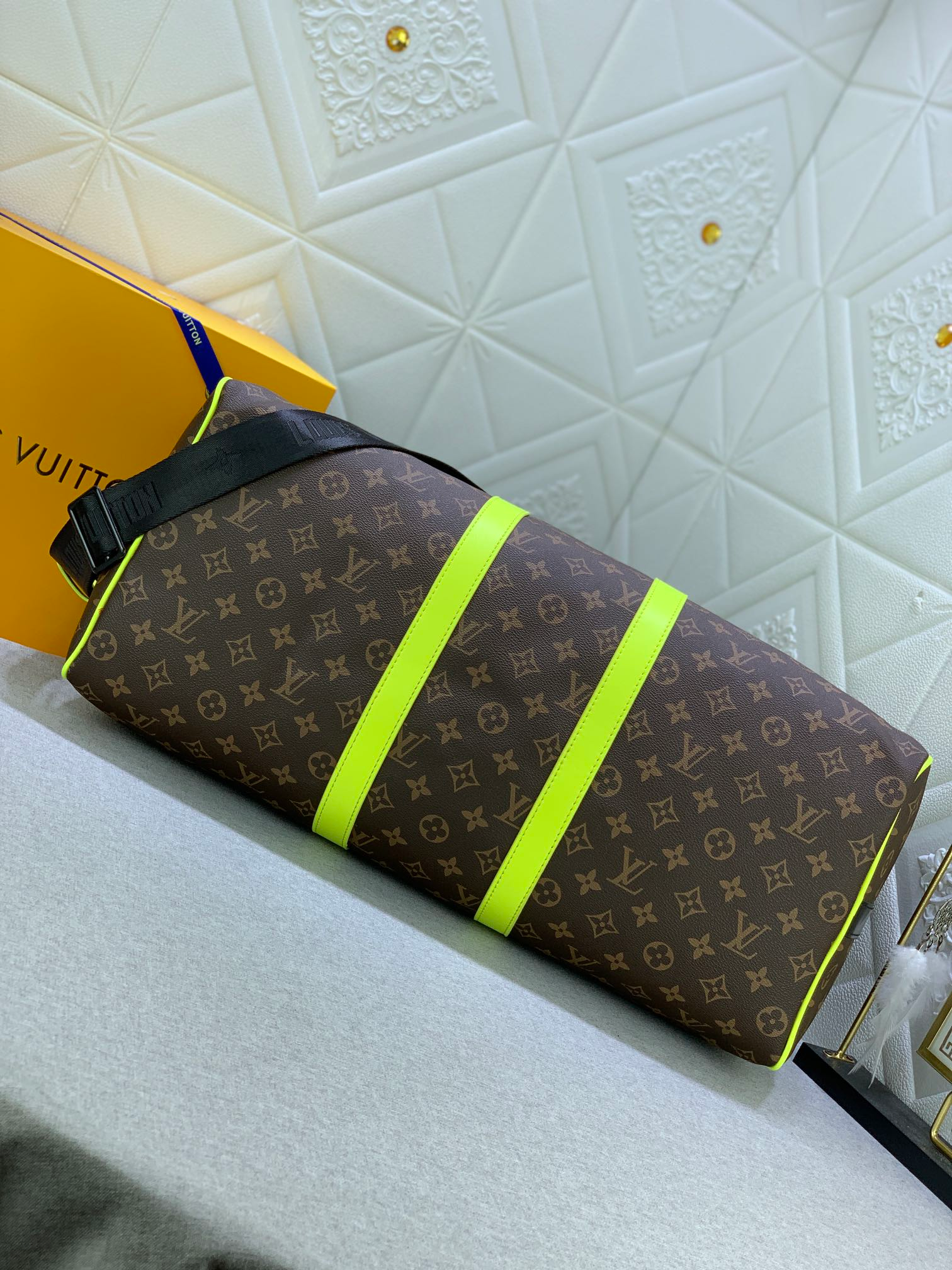 Louis Vuitton Keepall Bandoulire 50 Brown And Chartreuse Macassar Canvas M45866