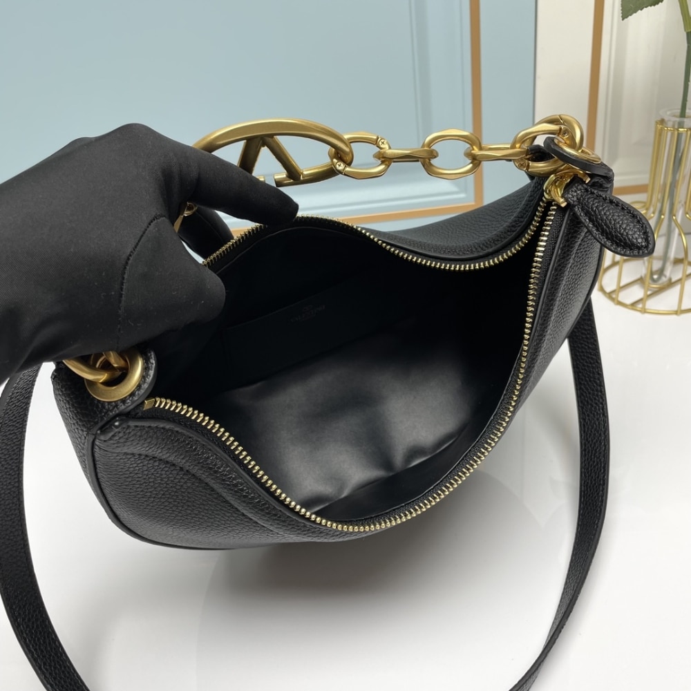 Valentino Garavani VLogo Moon Medium Grainy Hobo Bag With Chain Black 29Cm 4W0B0N59Jdk 0No