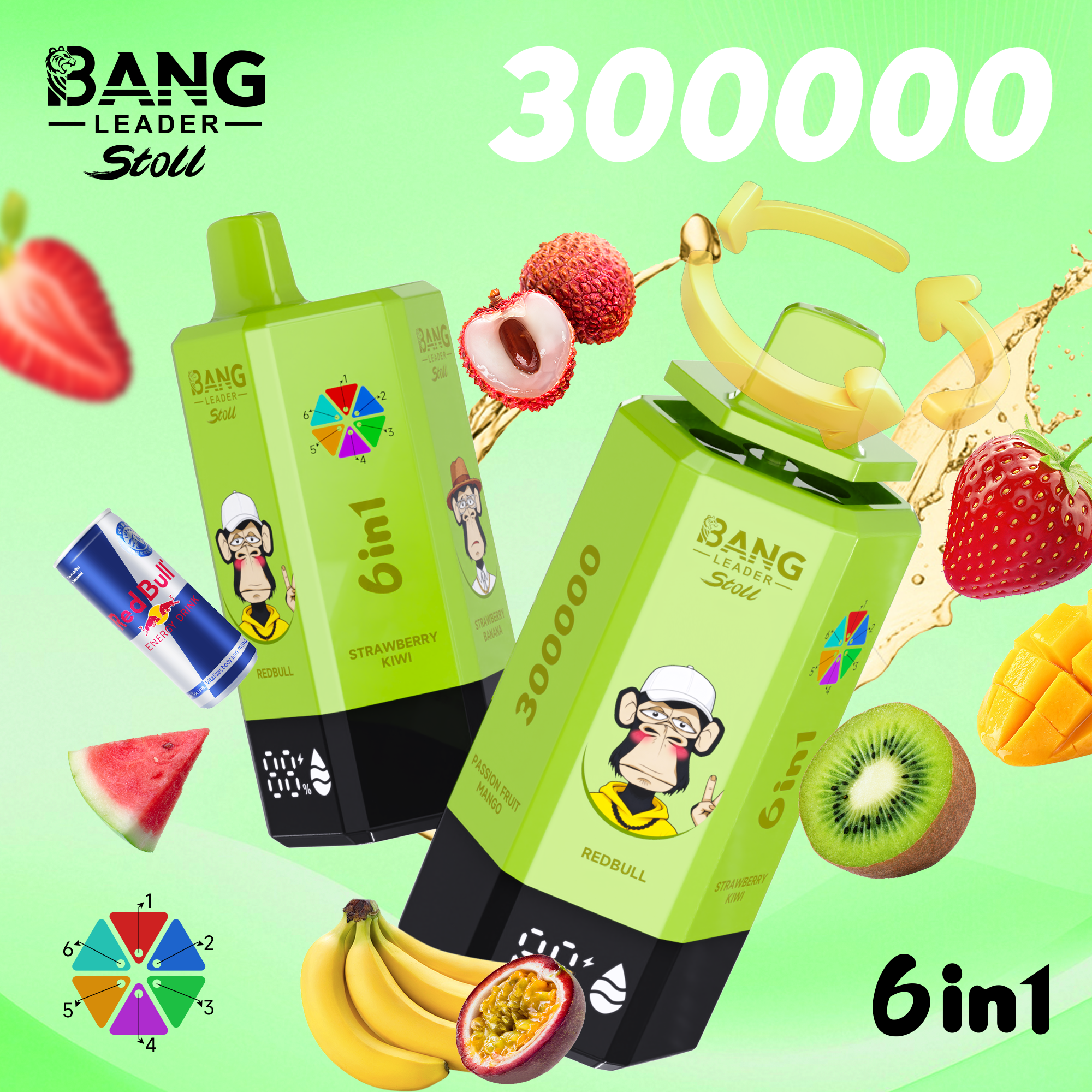 Bang Leader Stoll 300K Puffs 6-in-1 Prefilled Vape | Multi-Flavor,  Rechargeable