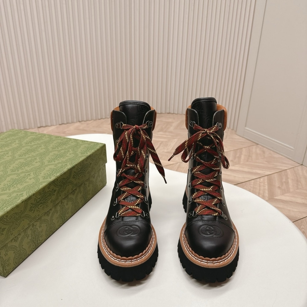 Gucci Women Lace Up Ankle Boot Black And Tan 758284 Aacm1 1046