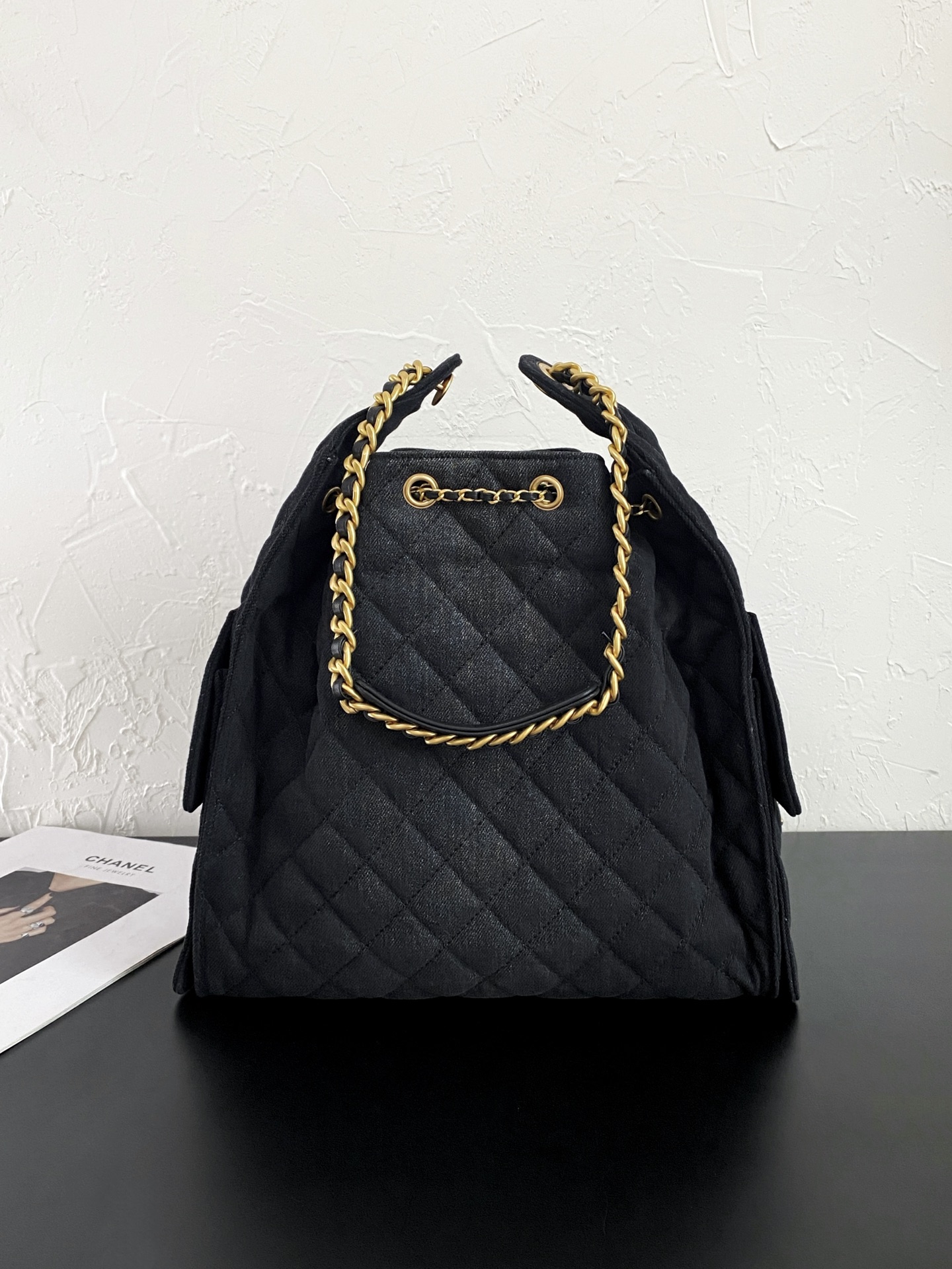 25C Small Hobo Bag in Black Washed Denim with Antique Gold Hardware (Model AS5293)