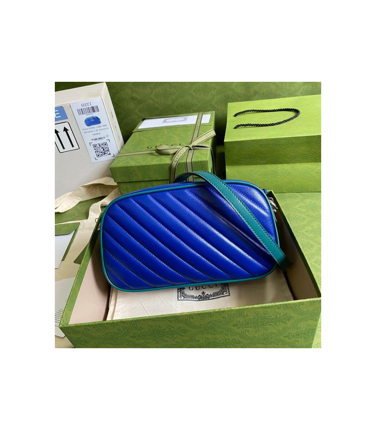 Gucci GG Marmont Small Shoulder Bag Blue and Emerald Leather