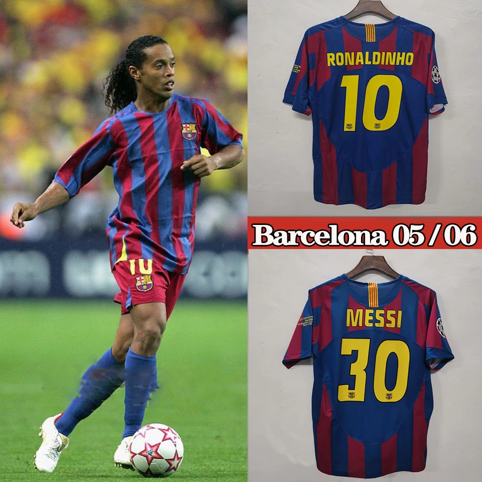 Retro 2005-06 UCL FC Barcelona home XAVI MESSI RONALDINHO Football jersey retro