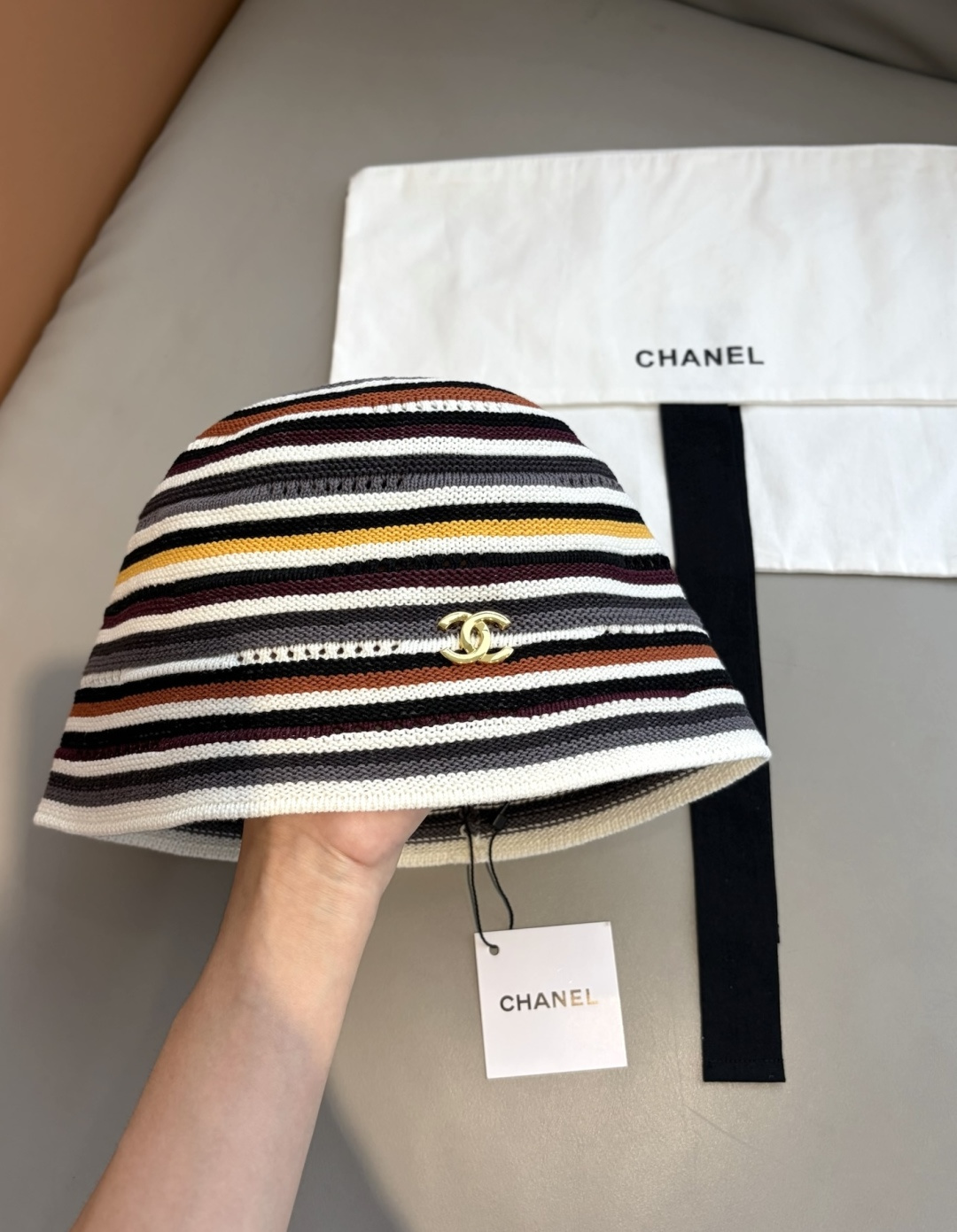 Chanel 26M Coco Beach Rainbow Striped Bucket Hat