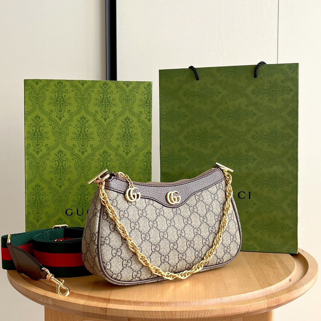 Gucci Ophidia Small Shoulder Bag Beige And Dark Brown 25Cm 735132 FABLE 9442