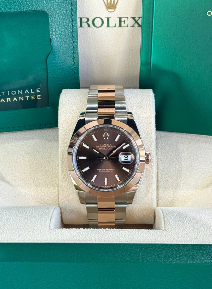 【Super Clone】RLX Datejust 41mm 126301 Chocolate Index Oyster Steel and Everose Gold Watch