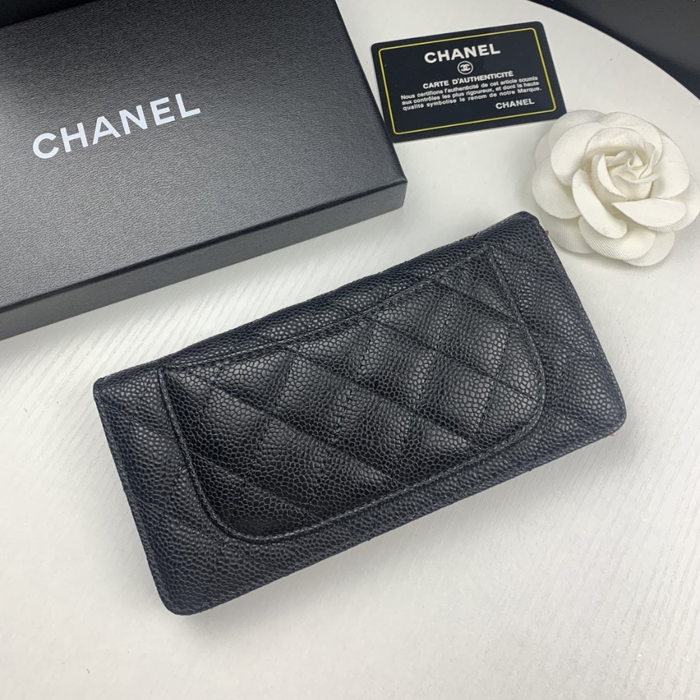 Chanel Black Caviar Leather Classic Long Flap Wallet 19.5Cm