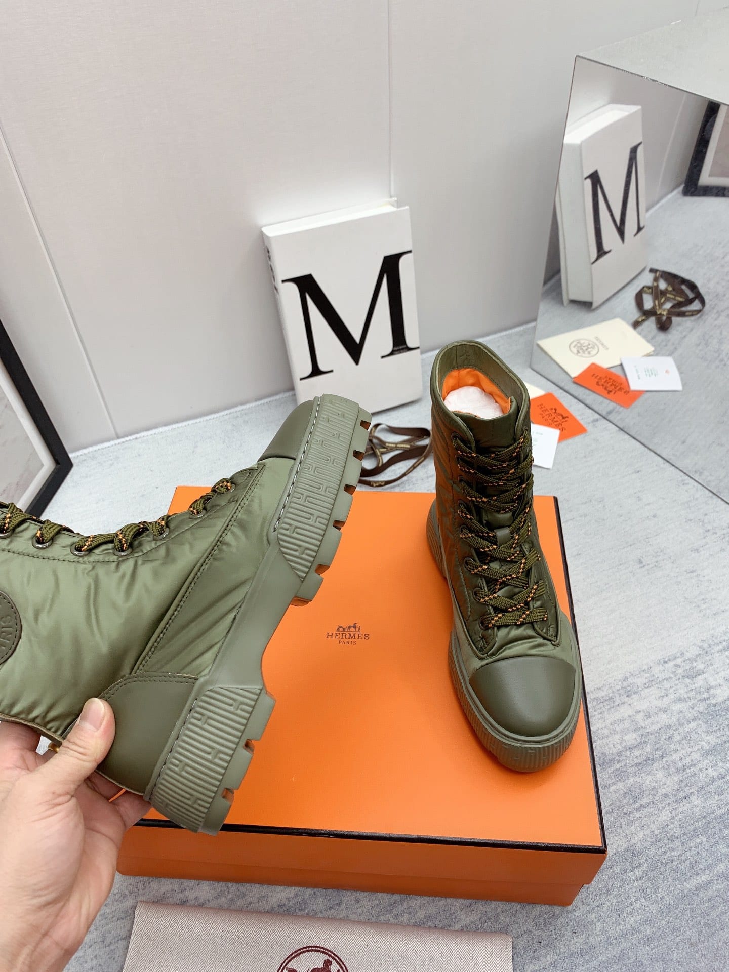 Hermes Fresh Ankle Boots Green