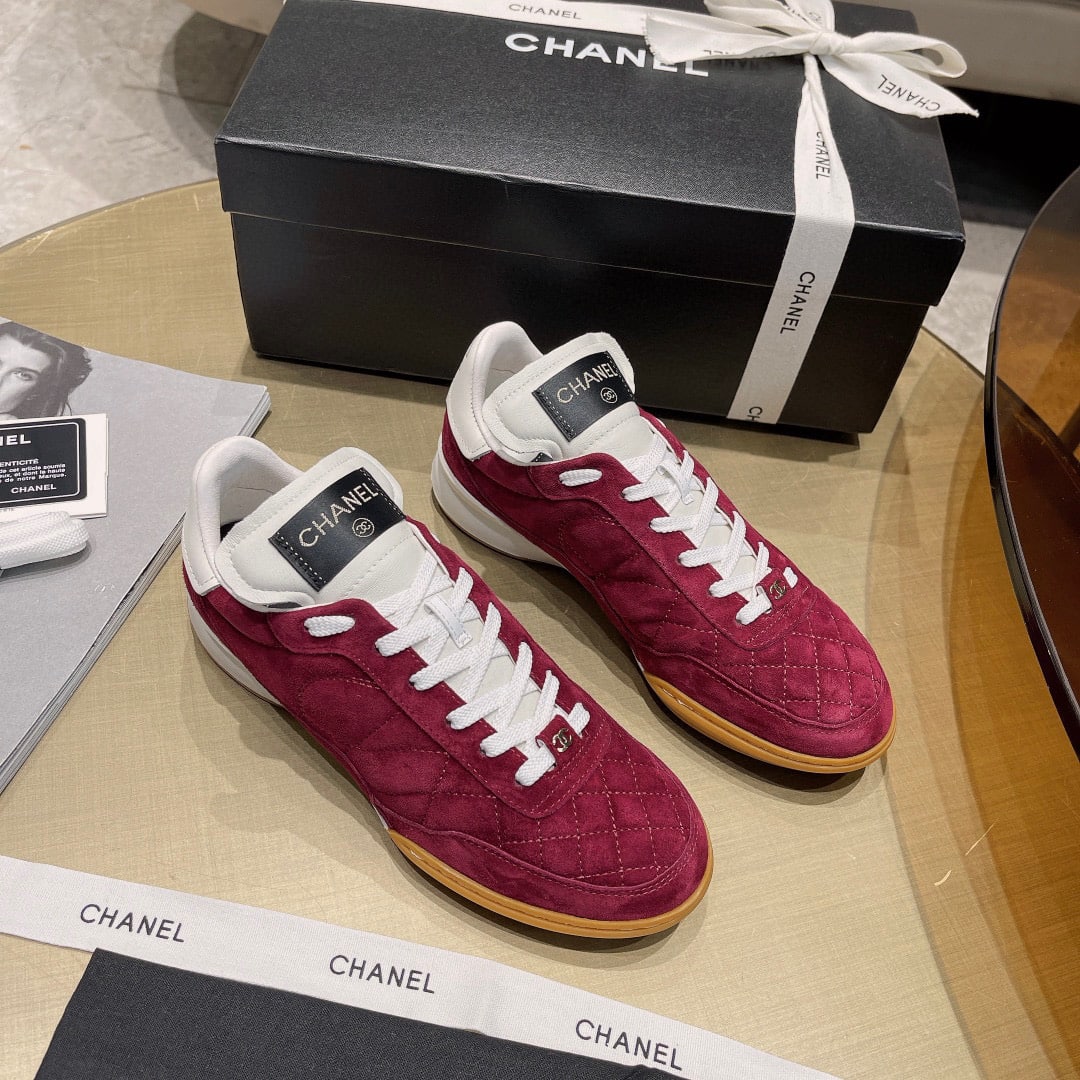 Chanel Sneakers Suede Goatskin Red G45335 B14498 Ns323