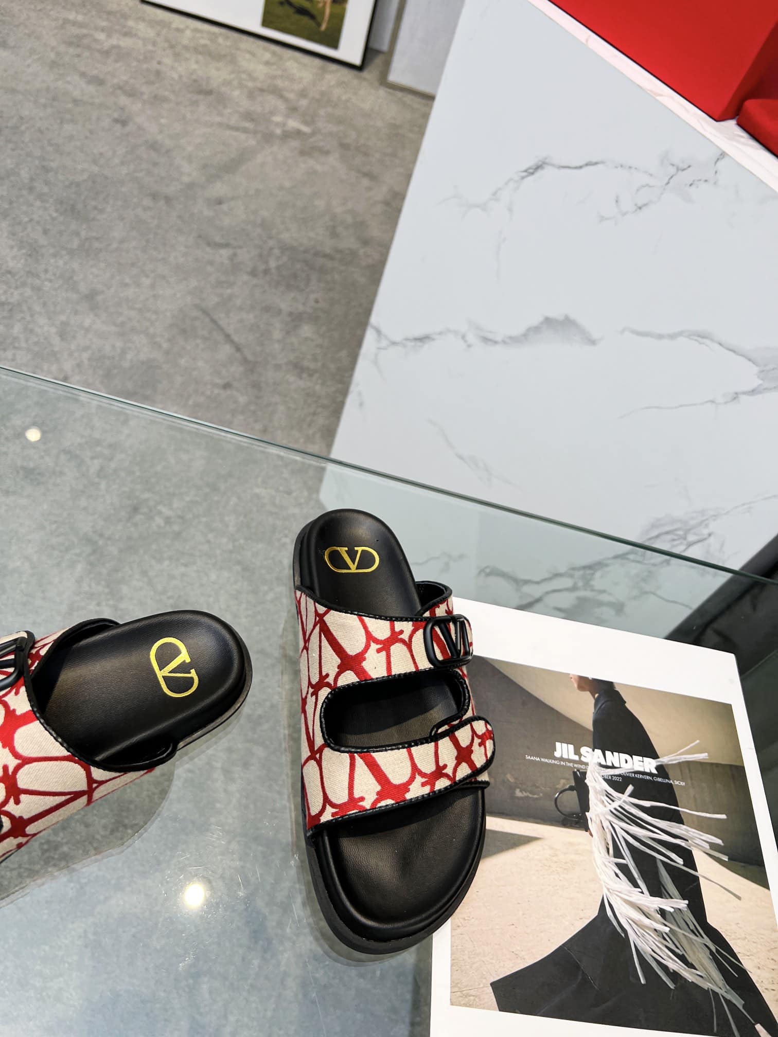 Valentino Garavani VLogo Toile Iconographe Sandal Red
