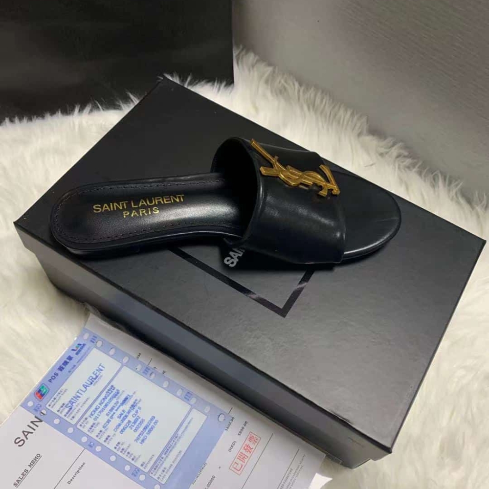 Saint Laurent Logo Slippers Black