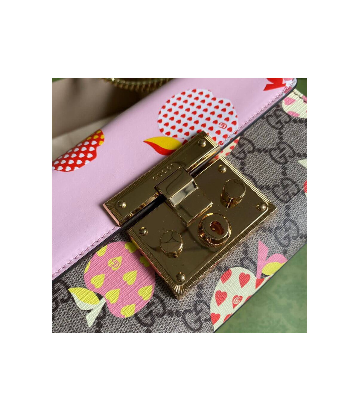 Gucci Padlock Heart Apple Pattern Small Shoulder Bag Pink