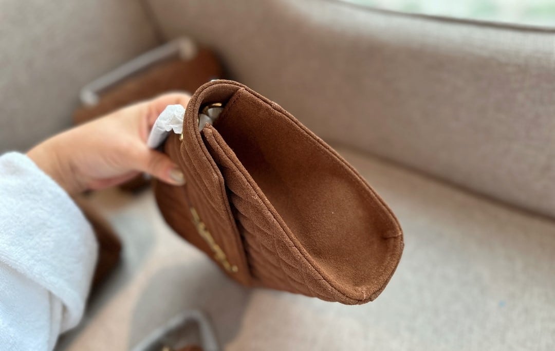 Saint Laurent Le 5 A 7 Bea In Suede Golden Leaf 55Cm Suede Shoulder Bag Brown 24Cm