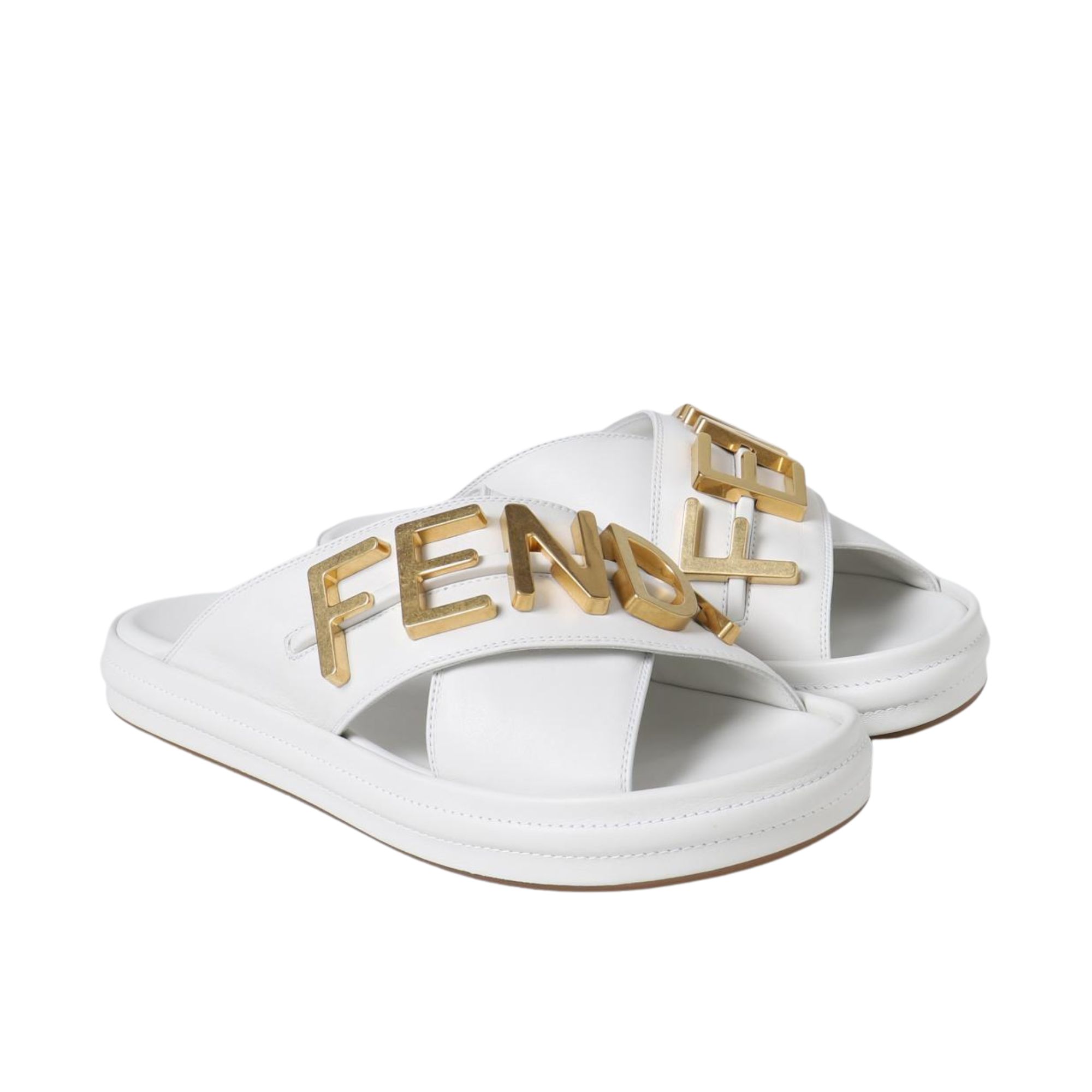 Fendi Fendigraphy Leather Slides White