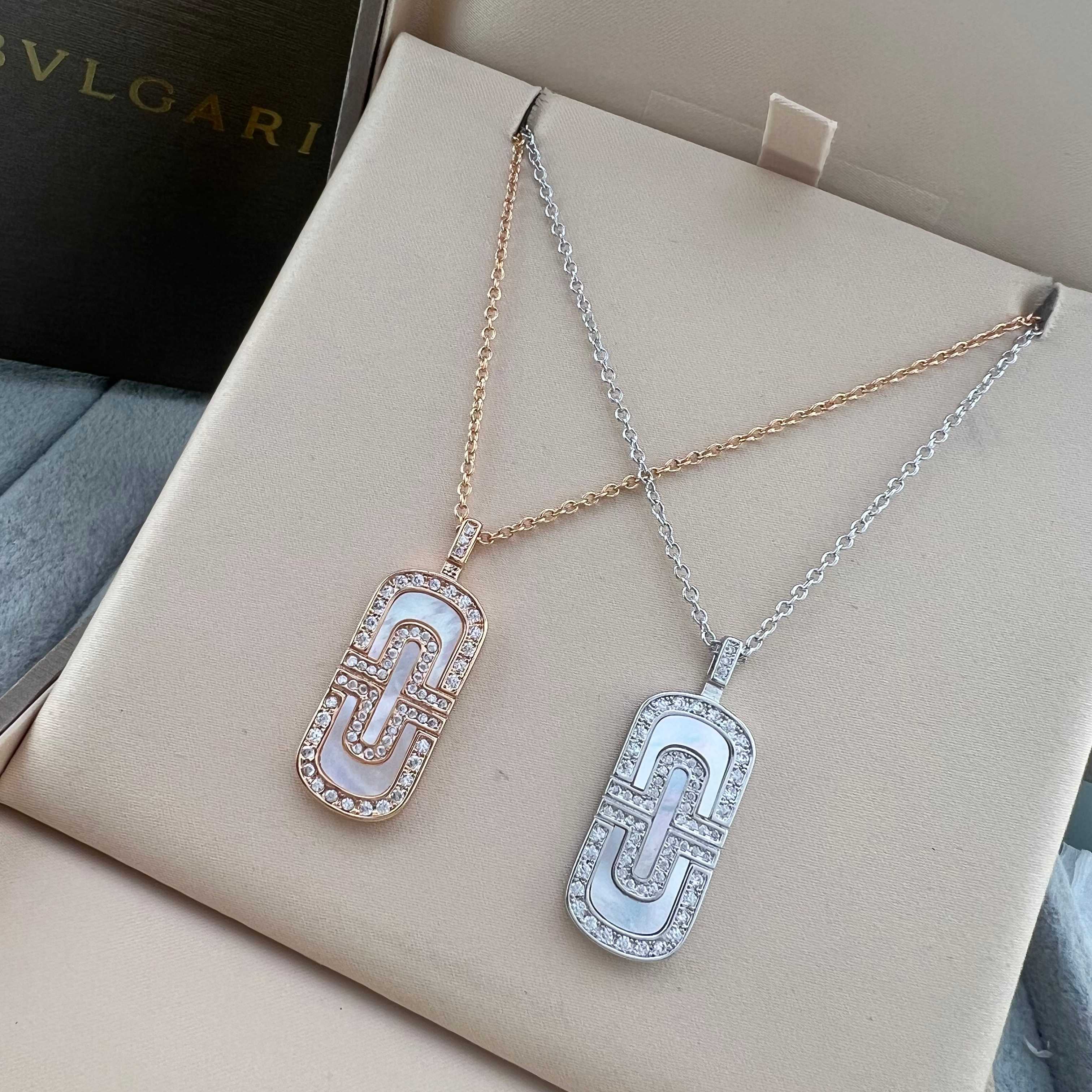Medium white mother-of-pearl diamond paper clip necklace