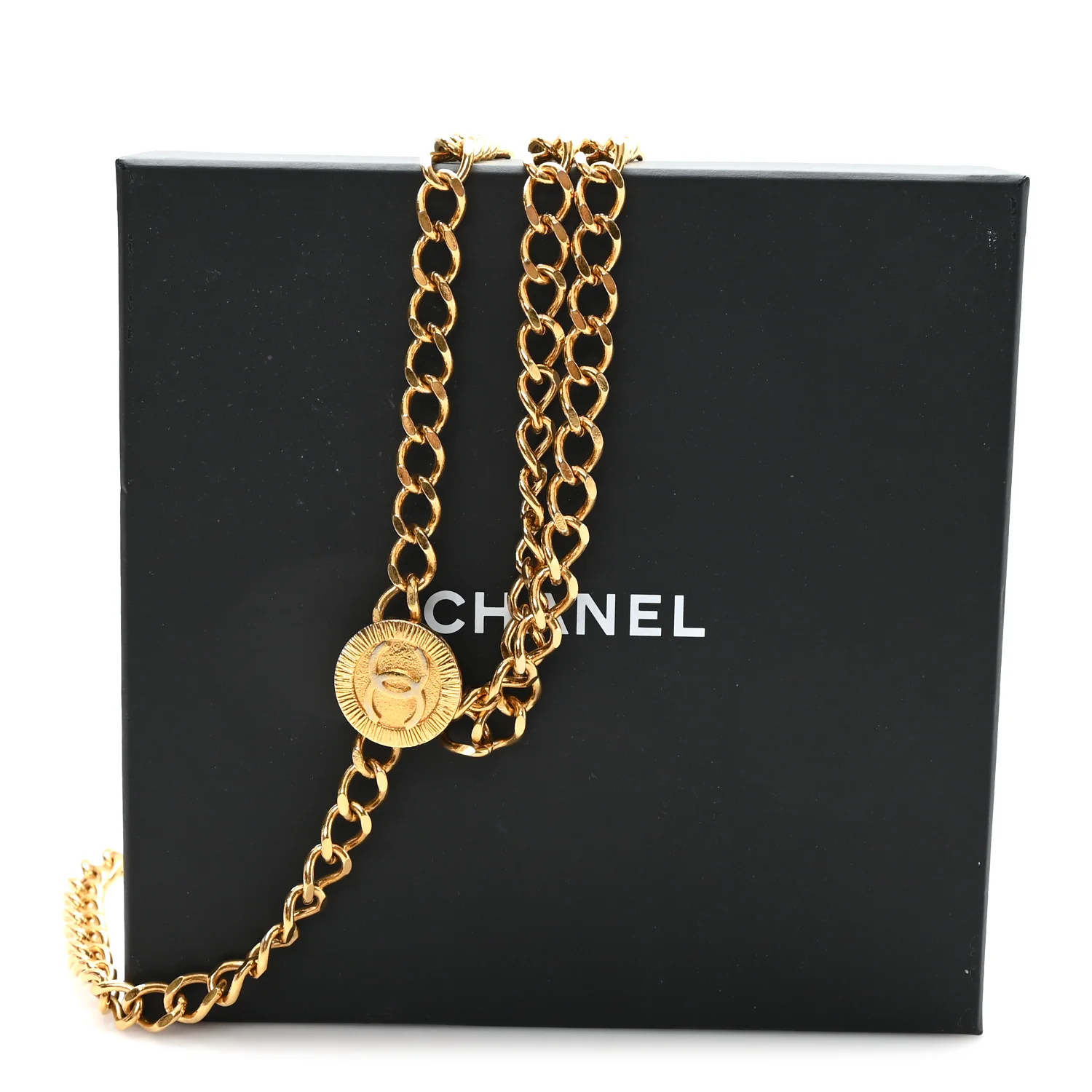 Metal Medallion CC Triple Chain Belt Gold