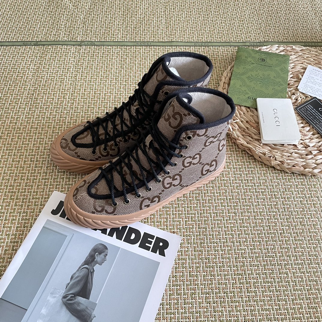 Gucci All Over Gg Logo High Top Sneakers Brown