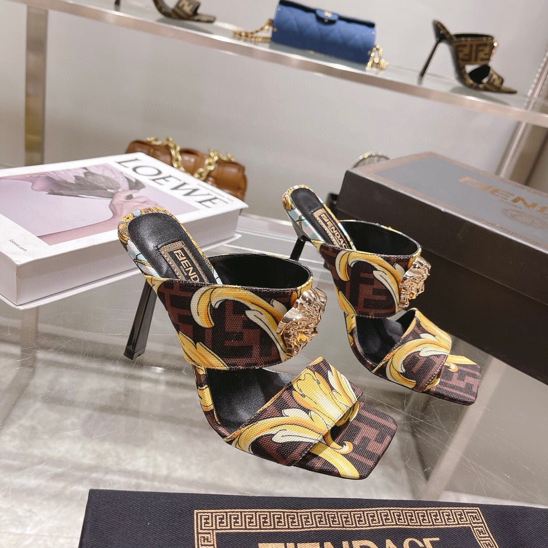 Fendace Gold Baroque Mules Ss2022 Brown 1005157-1A035585X00V