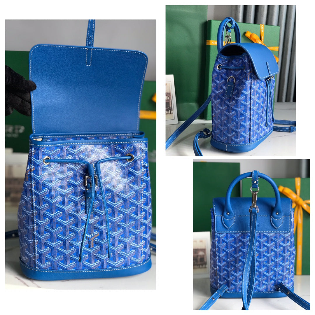 Goyard Alpin Mini Backpack 21 Cm Sapphire Blue Lambskin And Goyardine Canvas