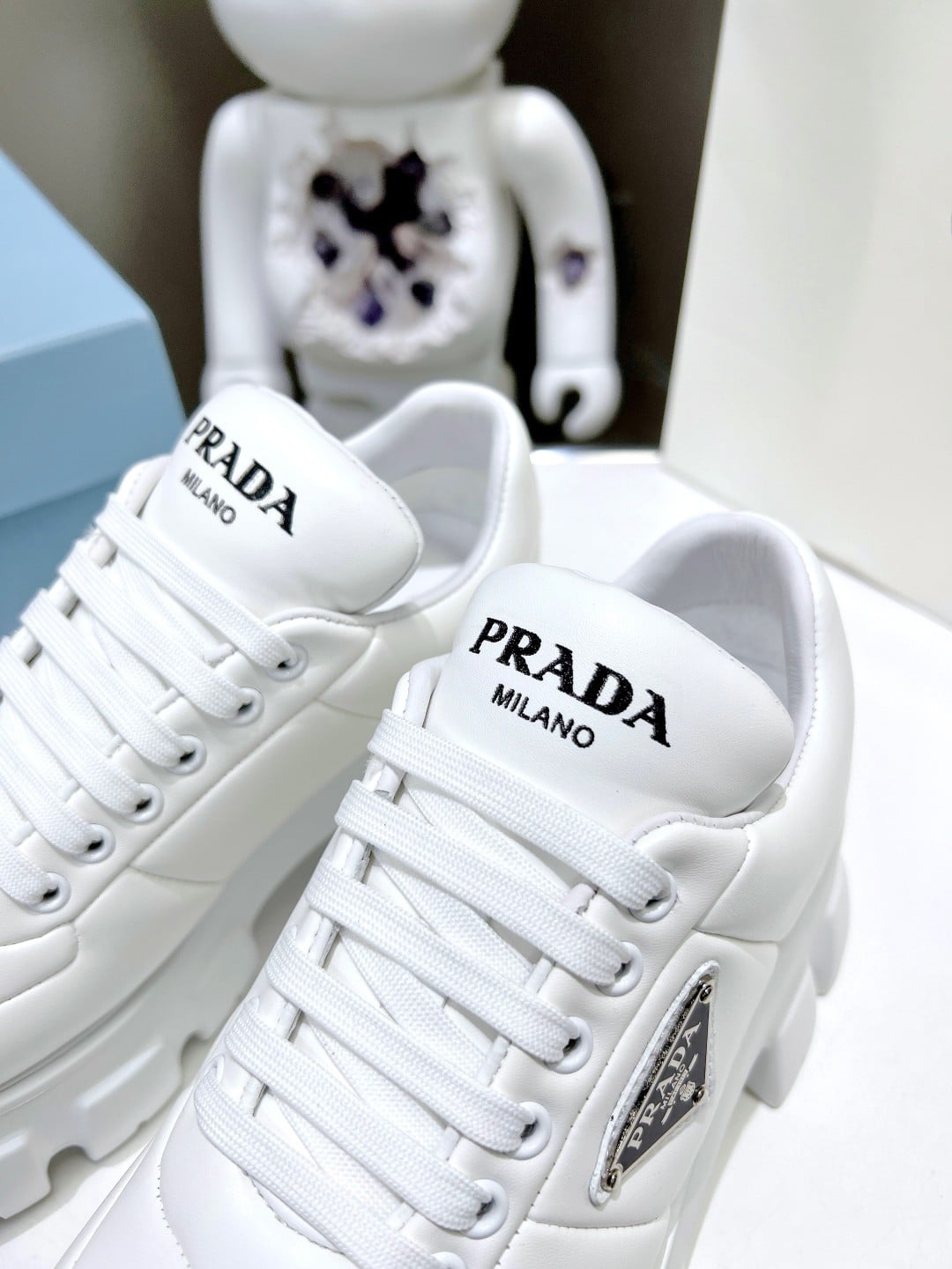 Prada Soft Padded Nappa Leather Lace Up Shoes White