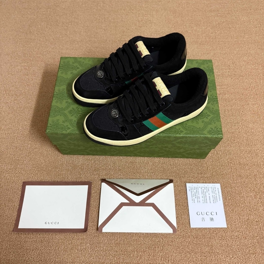 Gucci Women Screener Sneaker Black Leather 840305 FAES7 1059