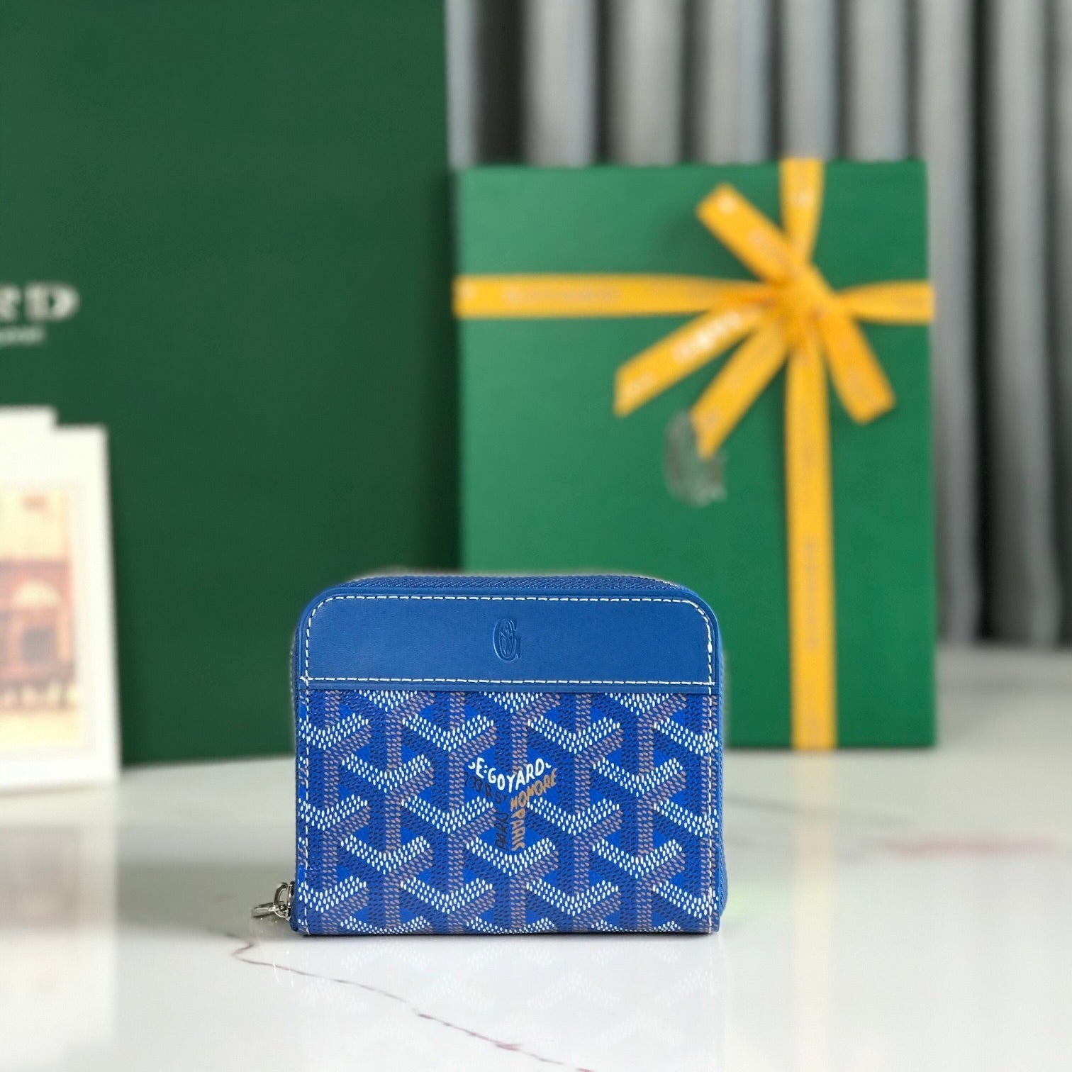 Goyard Matignon Mini Wallet 11 Cm Sapphire Blue Goyardine Canvas And Calfskin