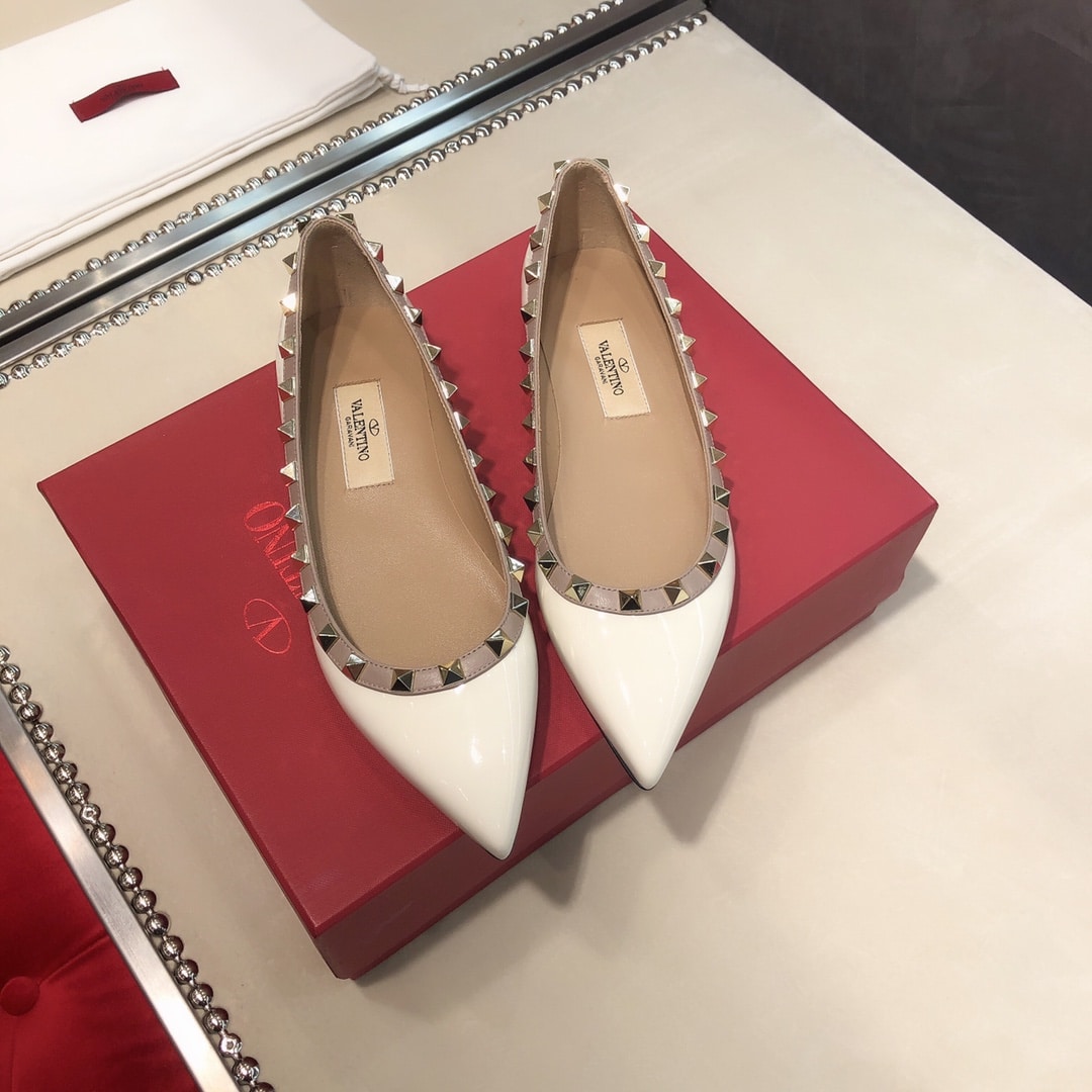 Valentino Patent Rockstud Ballet Flat White