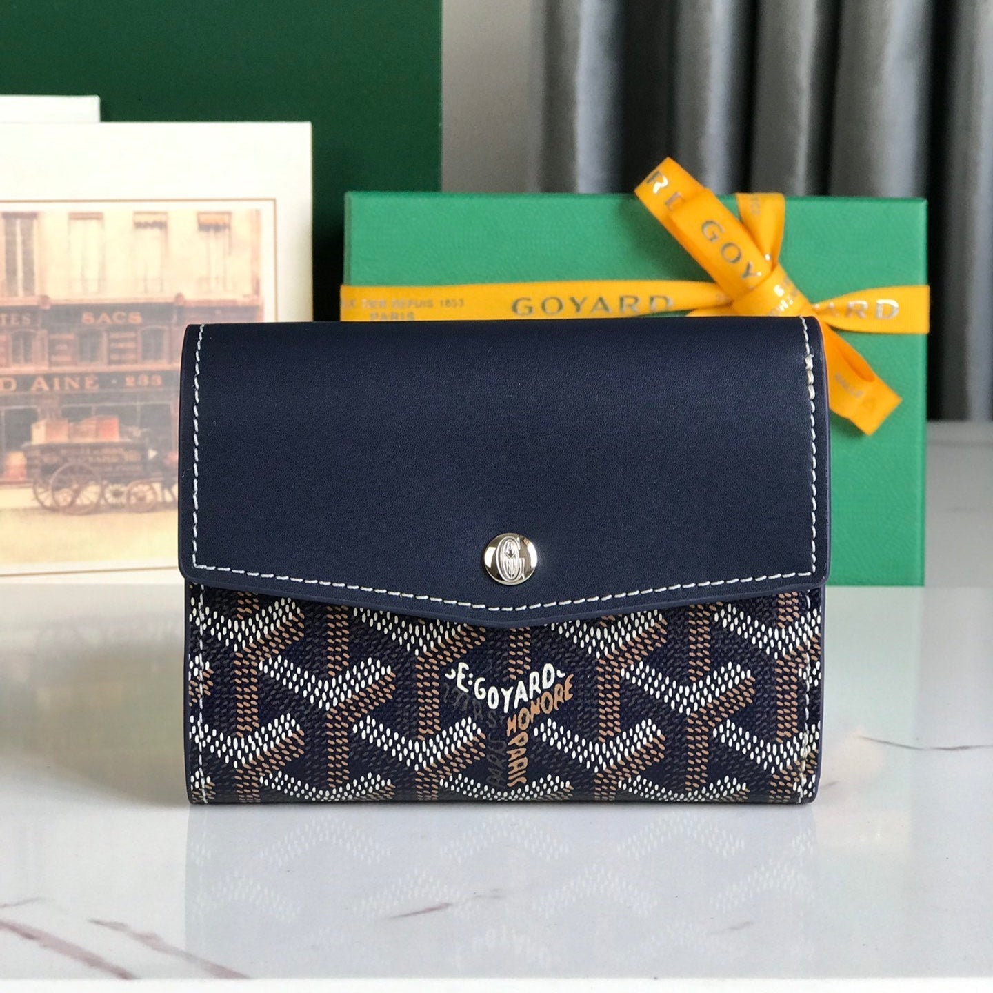 Goyard Saint-Gabriel Wallet 12 Cm Navy Blue Calfskin And Goyardine Canvas