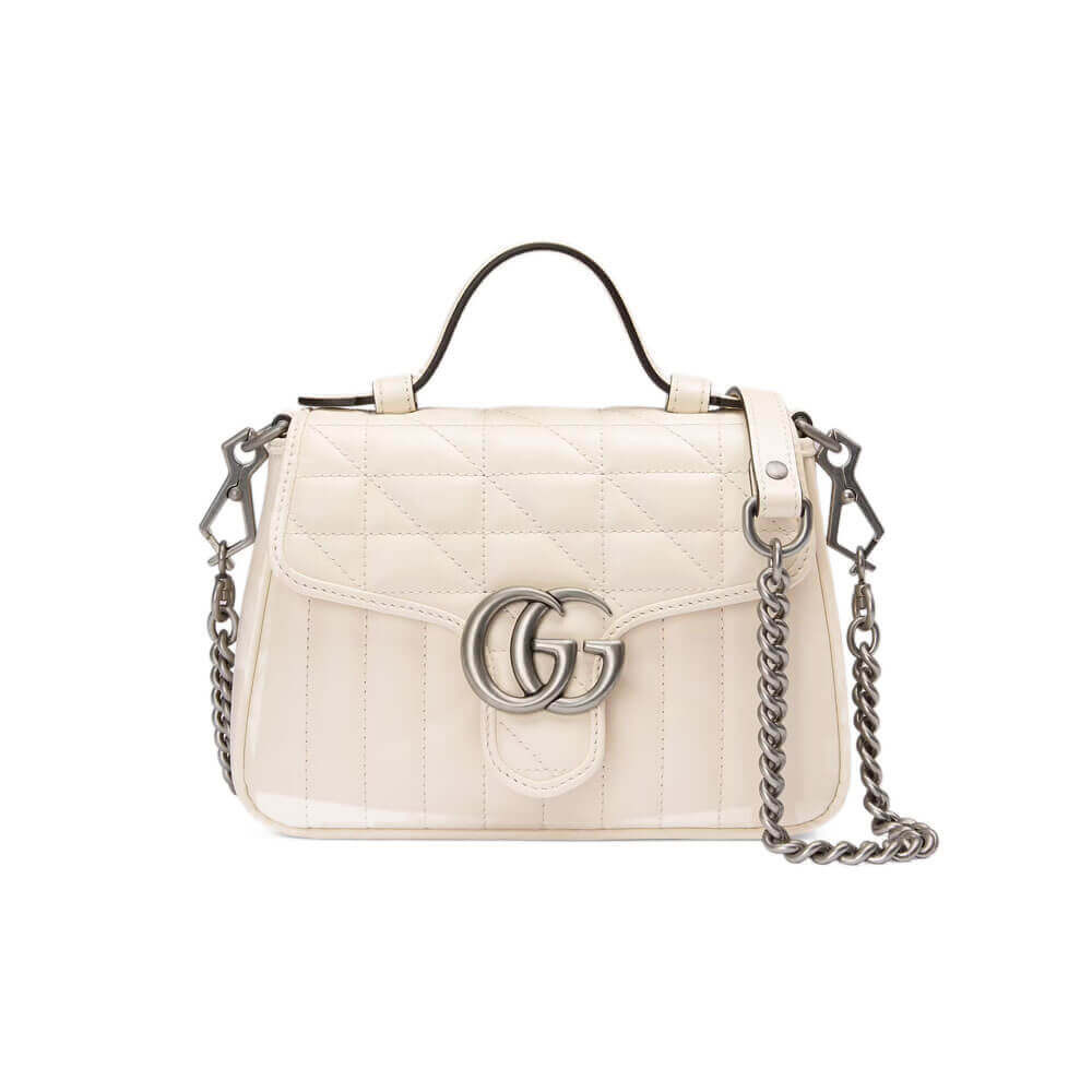 Gucci GG Marmont White Matelasse Leather Mini Top Handle Bag