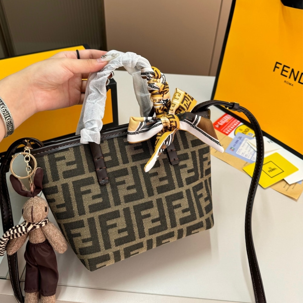 Fendi Mini Roll Ff Jacquard Mini Bag Brown 18Cm