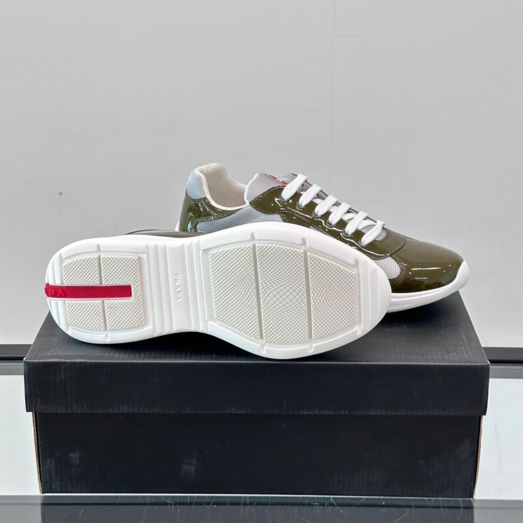 Prada Patent Leather And Technical Fabric Cup Sneakers