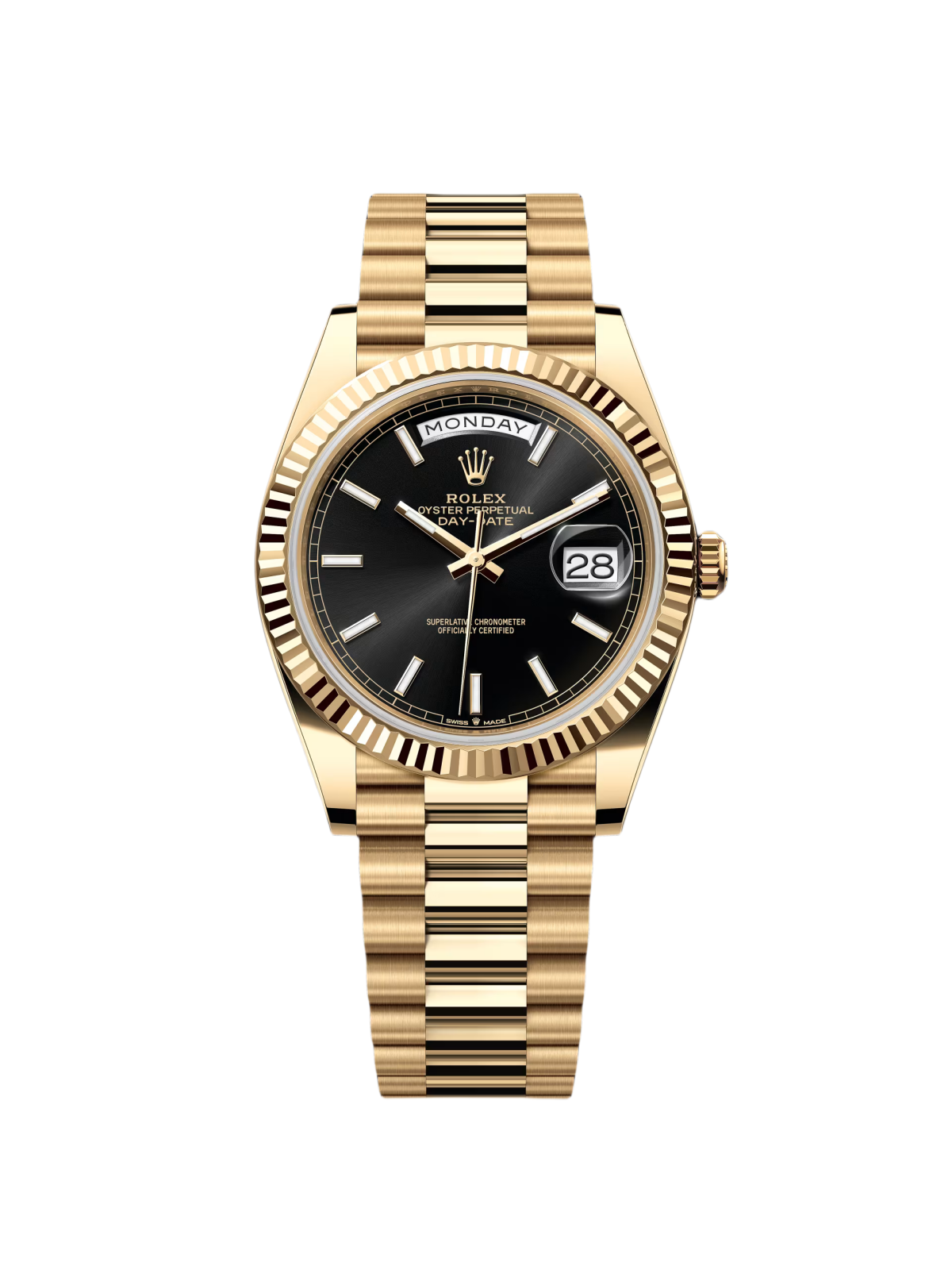 【Super Clone】RLX Day-Date President 40mm Yellow Gold Black Index Dial - 228238