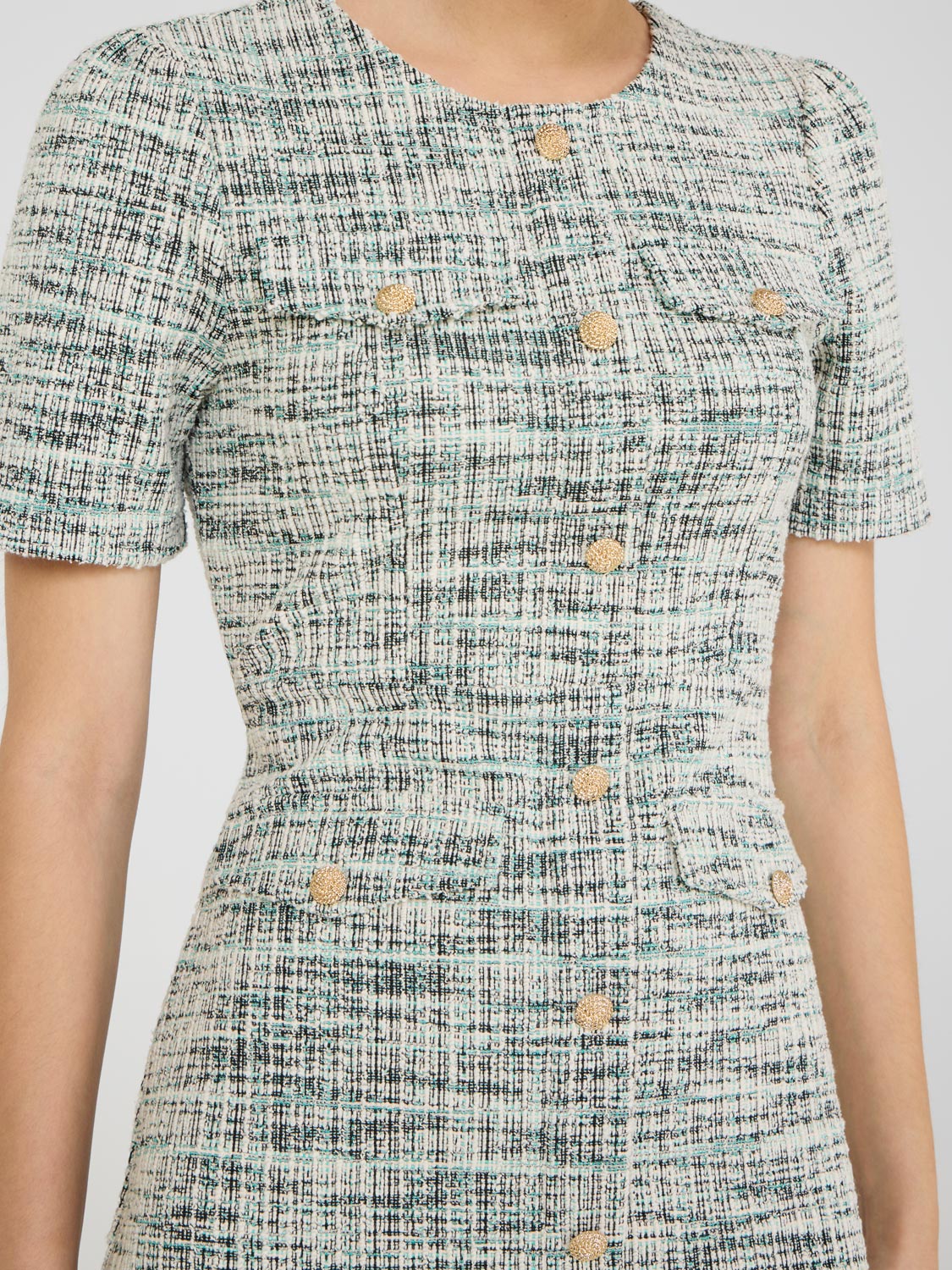 Button-Front Boucle Sheath Dress