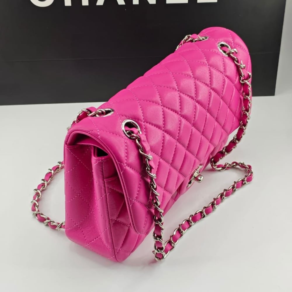Chanel Classic Medium Flap Bag With Silver Hardware Pink 25Cm
