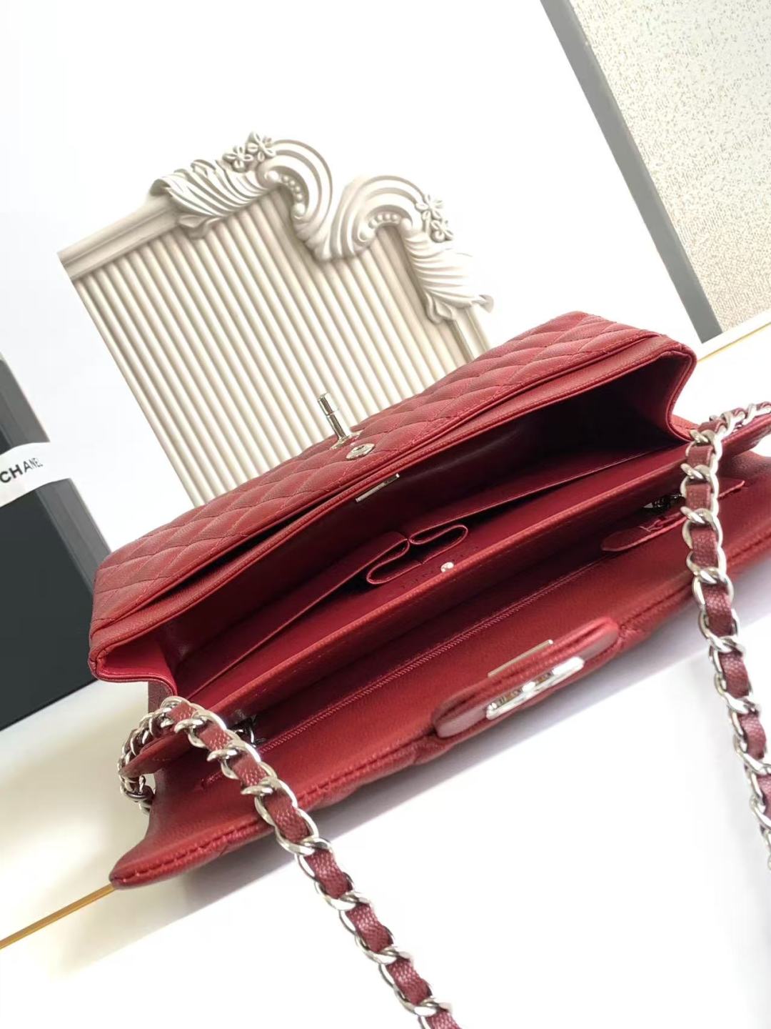 Chanel Classic Flap Bag 25 cm Red Silver-Tone Hardware A01112