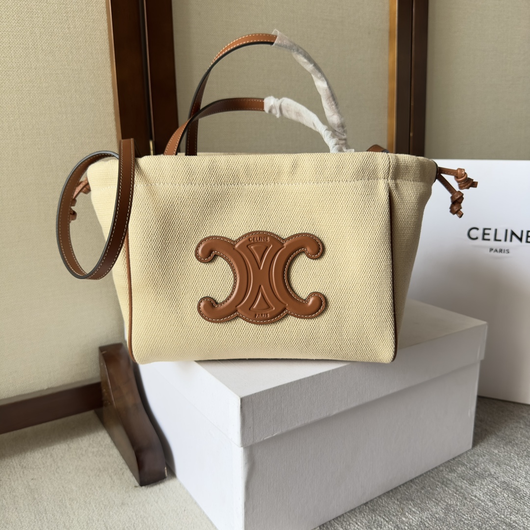 CELINE Small Cabas Triomphe Drawstring Tote Bag