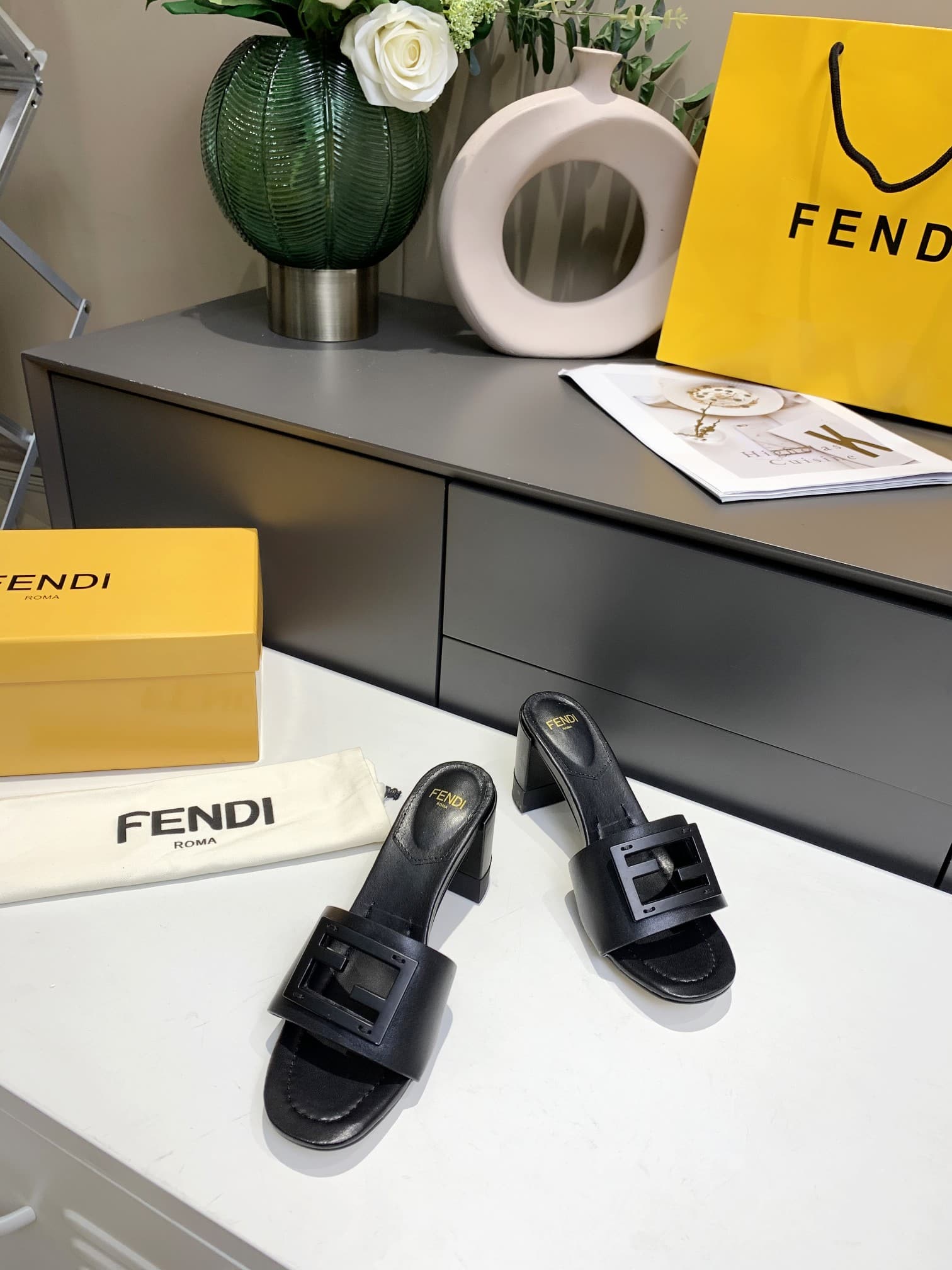 Fendi Signature Leather High Heel Black