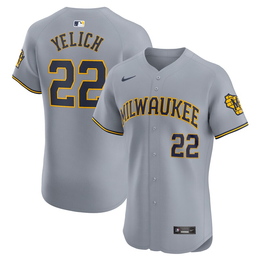 Christian Yelich Milwaukee Brewers Road Elite Player Jersey Gray