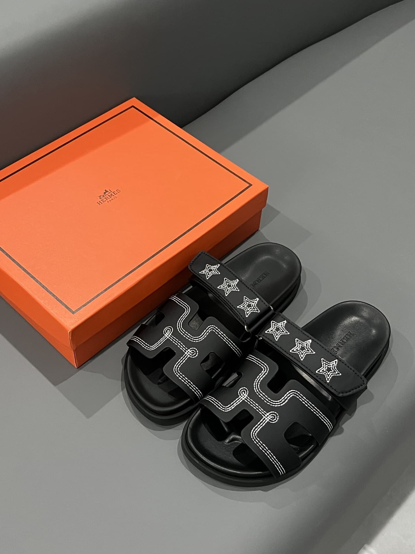 Hermes Chypre Sandal Star Stitched Noir H232142Z 02340