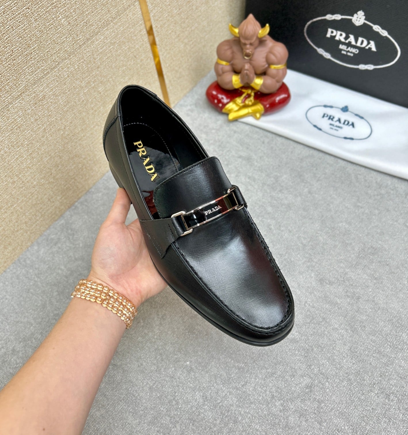 Prada Leather Brushed Plate Bit Logo Black 2Dc215 053 F0002 F G000