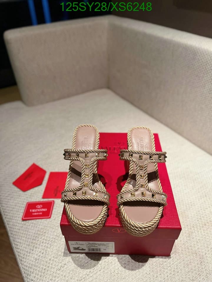 Valentino Garavani Rockstud Leather Wedge Sandals Beige