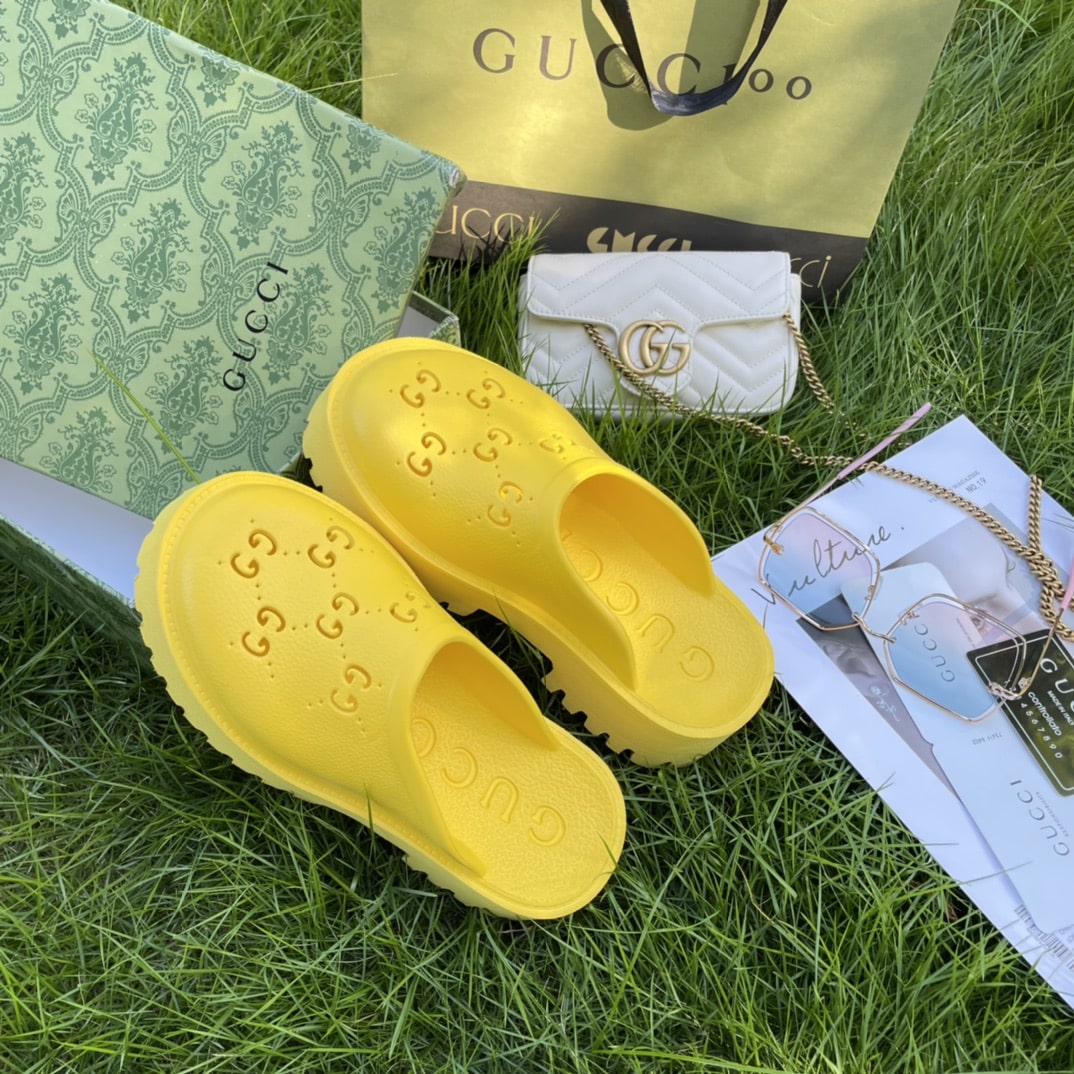 Gucci Men’S Slip On Sandal Yellow Gg Rubber