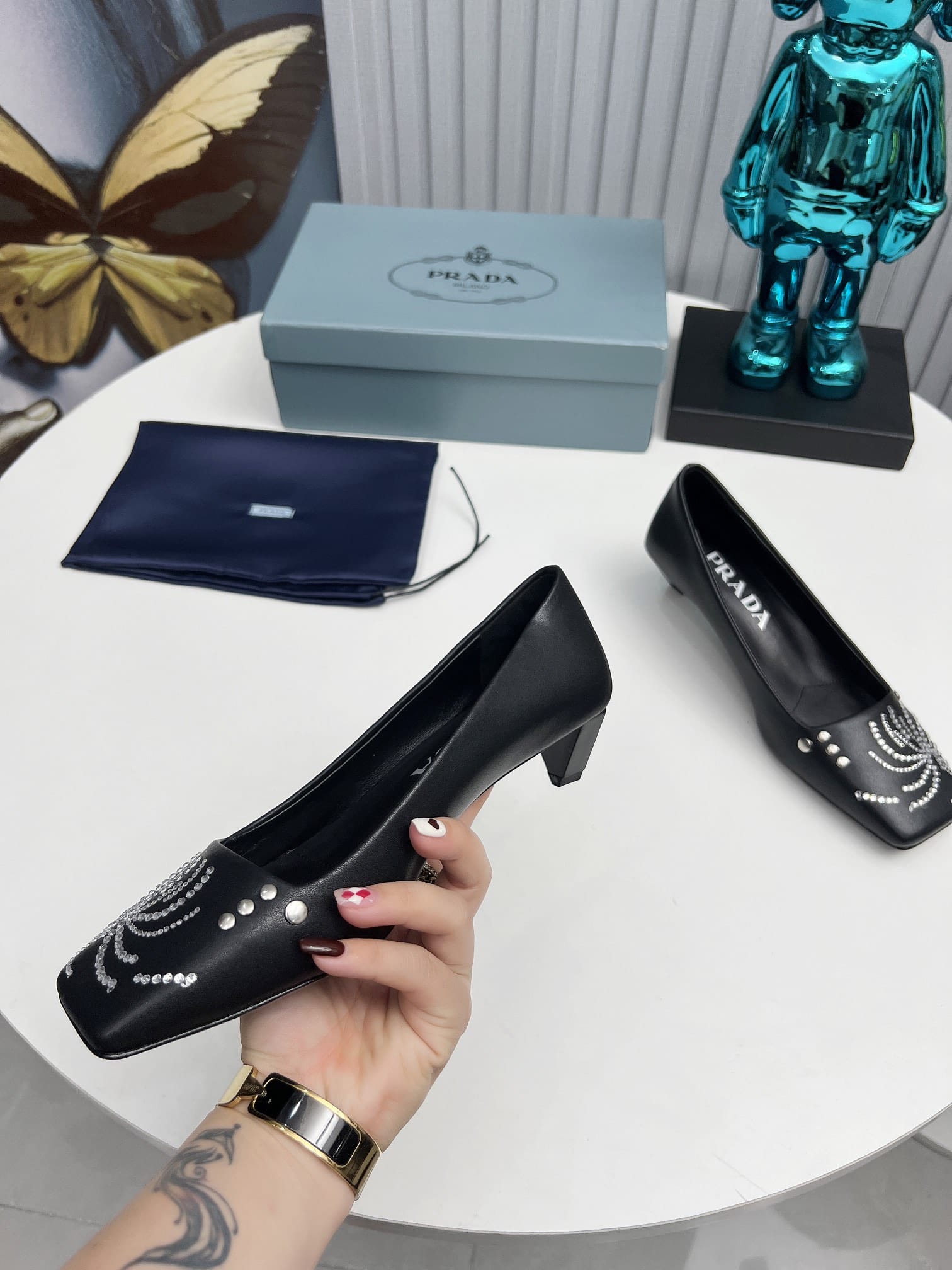 Prada Crystal Pumps Black