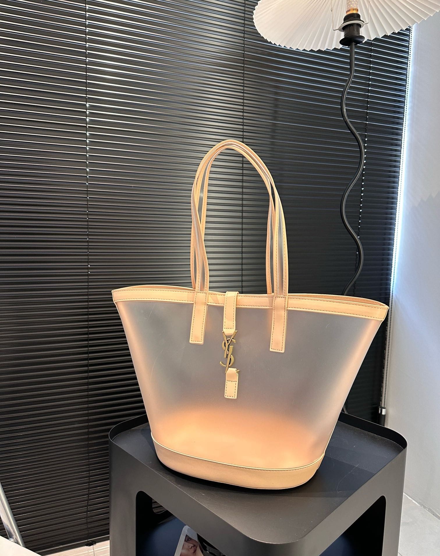 Saint Laurent Panier Medium In Vinyl And Vegetable Tanned Leather Brown 28 Cm