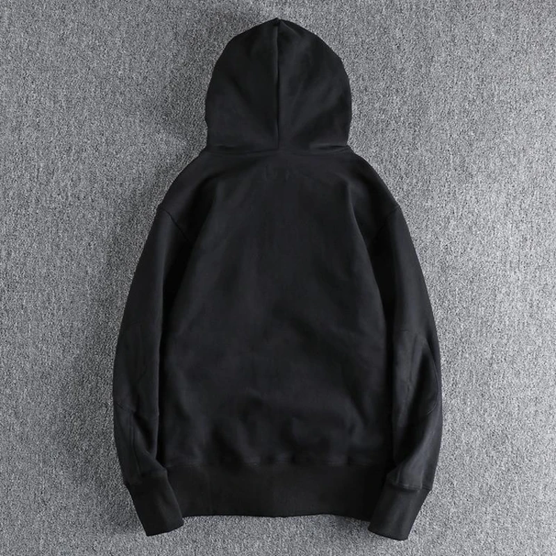 Retro solid color heavy plus velvet padded hooded sweater men’s Joker casual youth hoodie coat in autumn and winter