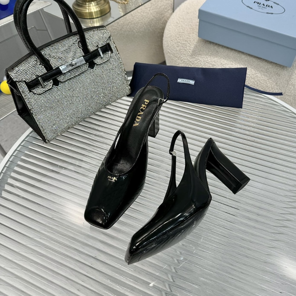 Prada Patent Leather Slingback Pumps Black 1I838N 069 F0002 F 085
