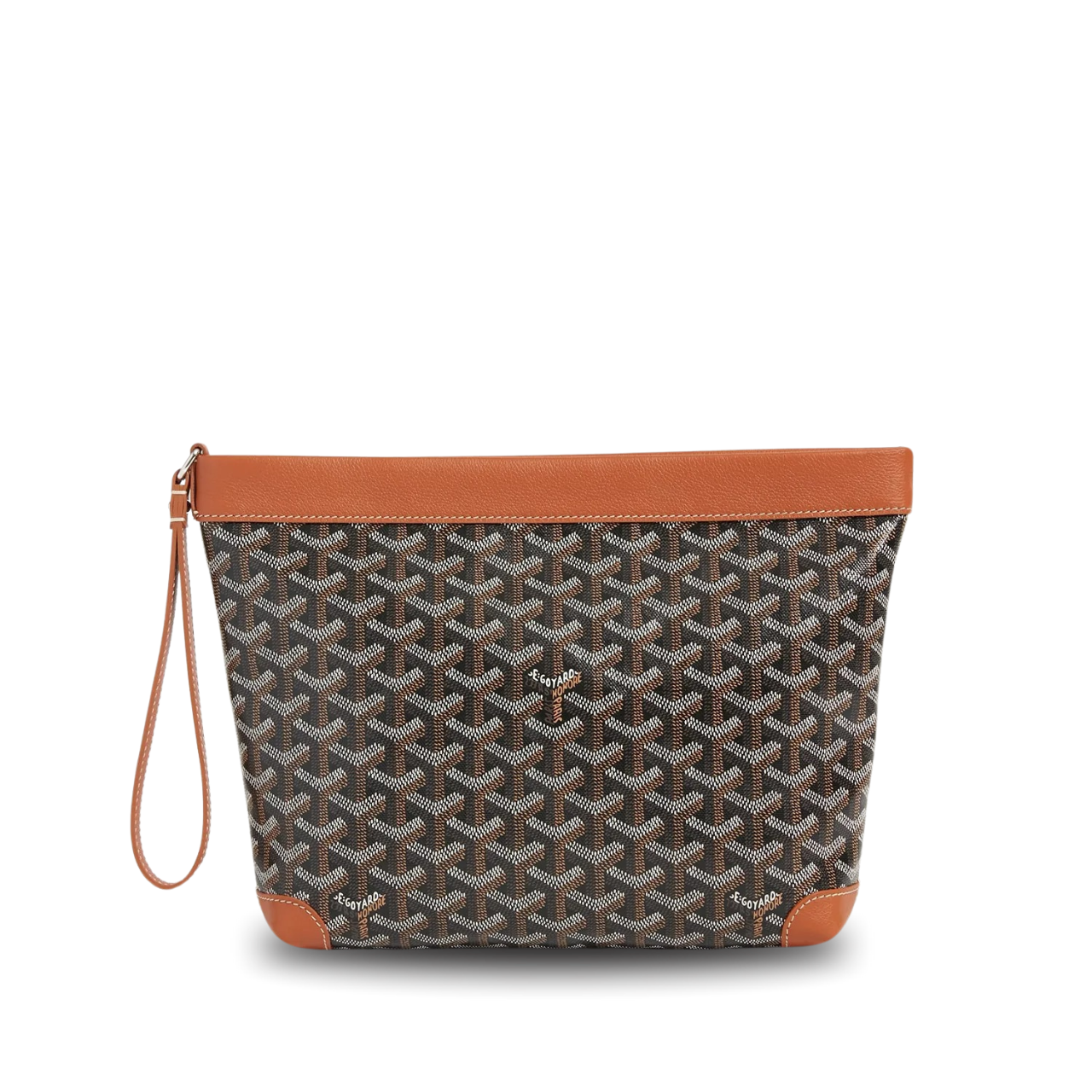 Goyard Conti Pouch 24 Cm Tan Lambskin And Black Goyardine Canvas