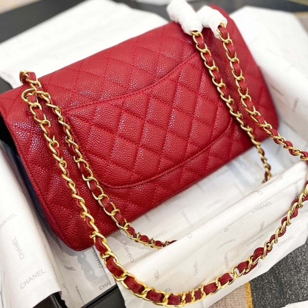 Chanel Medium Classic Flap Bag Dark Red Caviar 26Cm