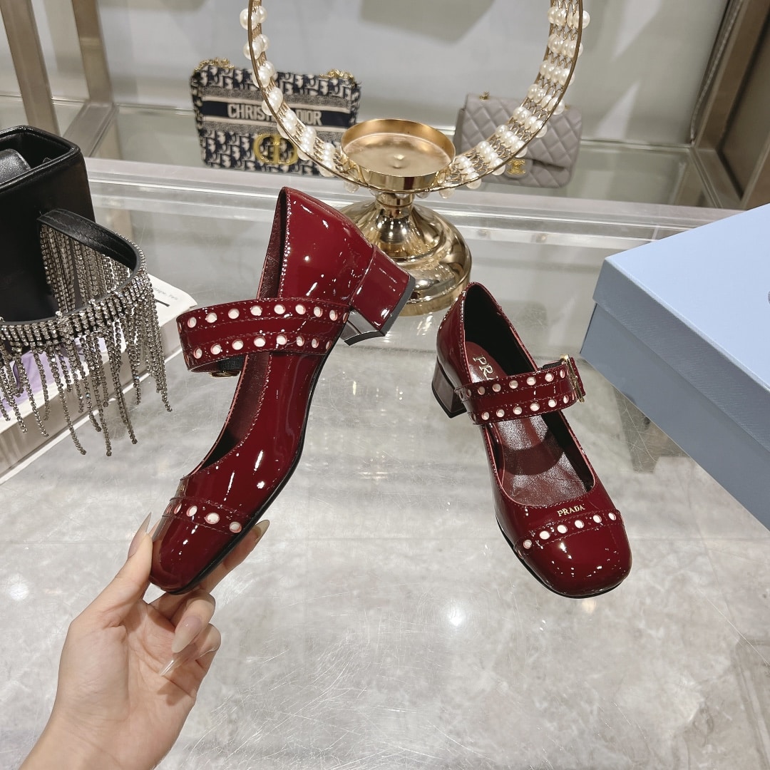 Prada Patent Leather Mary Jane Pumps Red